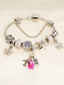 1 件时尚 DIY 串珠手链，带飞机、手提箱和护照吊坠，日常佩戴配饰礼物 - 彩色 - 查看 4