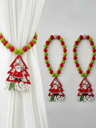 1 件圣诞窗帘系带、木珠窗帘固定绳、创意黄麻绳、实用圣诞装饰
