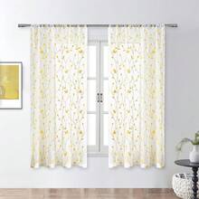 Perdele transparente cu broderie botanică / Perdea transparentă albă simplă cu buzunar / Perdele din voal semi-transparente cu aspect de in, model floral de viță de vie brodate / Pentru dormitor, sufragerie, decor de toamnă, decor de toamnă, decor cameră - Galben - Vizualizare 24