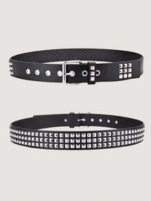 European And American Square Beaded Rivet Belt, Metal Pyramid Belt, Punk Metal Jeans Belt, Street Style, Suitable For Men And Women Of All Seasons - Multicolor - View 8