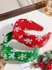 1pc Women's Fashion Sequin Velvet Snowflake Christmas Headband, Wide Knotted Design Suitable For Daily Wear And Christmas Holiday, Hair Band, Hair Hoop ,Makeup