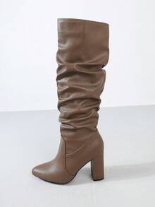 Timesize Brown Over-The-Knee Boots, Denim Boots, Platform Boots, Women's Wedding Shoes, Winter Boots, Women's Boots, Chunky Heel Boots, Super High Heel Tall Boots, Random Wrinkle Pattern - Brown - View 8