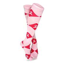 Breast Cancer Awareness Knee High Socks Women 3-Pack - Pink Ribbon Argyle Cotton- Support Cause - Comfy Everyday Wear - كما في الصورة 715 - مشاهدة 3