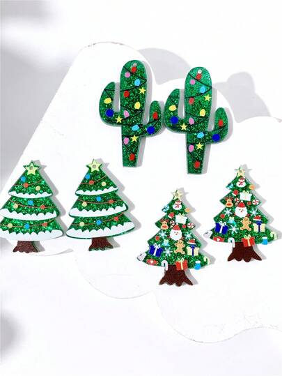 2pcs/10pcs Christmas Lights, Christmas Tree, Star, Gift Acrylic Pendant With Hole DIY For Earrings, Keychains, Decorations, Vibrant Colors, New Year Gift, Unique Creative DIY Accessories