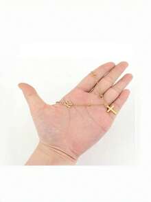 1 件女士新款经典 First Cross 26 个字母十字架吊坠金色不锈钢珠链项链 - 款式2 - 查看 2