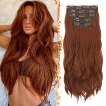 FESHFEN Clip-In Extensions, 50 Cm Wavy Clip-In Hair Extensions Blonde For Women, 5 Pieces, Natural Hair Extensions, Synthetic Hairpiece, Hair Extensions - 中赤褐色 - View 7