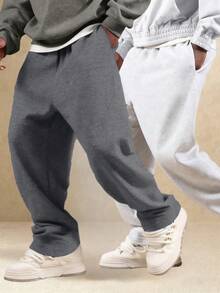 （秋冬）男士宽松长裤，适合跑步、健身、户外活动、旅行和街头时尚穿着。男士时尚运动健身针织透气长裤，直筒休闲工装裤，男友风必备篮球慢跑裤，轻盈黑色 - 深灰色 - 查看 5