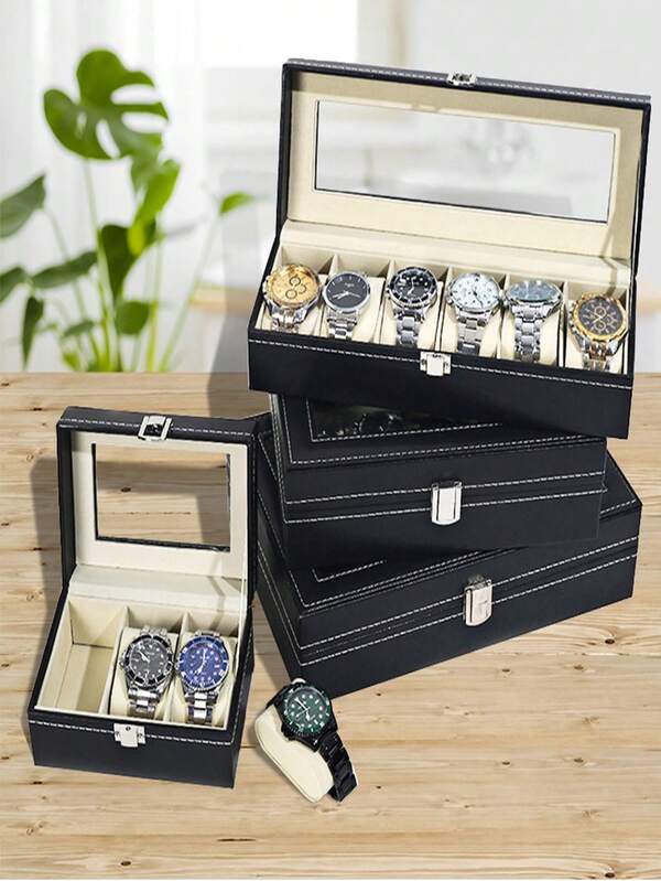 1pc 24-Slot Watch Box, Watch Storage Box Jewelry Display Case With Large Glass Cover, Unisex Watch Box, 6-Slot Watch Box, 10-Slot Watch Box, 20-Slot Watch Box