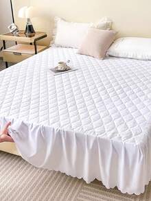 1 Stück wasserdichter Bettrock, Bettwäsche, hautfreundlicher Möbelüberzug, Halloween Dekoration, Herbst Dekoration, weicher und bequemer Bettrock für das Schlafzimmer, für alle Jahreszeiten, 30 cm Fallhöhe, kühlende, atmungsaktive gesteppte quadratische Gitterbettrock, für Queen, King, Twin und alle Größen, staubdicht, bequem und maschinenwaschbar