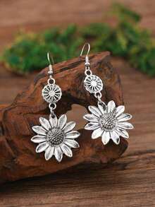 1 Pair Vintage Bohemian Sunflower Pendant Earrings With Creative Western Style Flower For Women's Earring Decoration, Gift - 彩色 - 查看 5