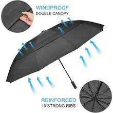 42/46/54/62 Inch Large Golf Umbrella Compact Reverse Travel Umbrella 10 Ribs Windproof For Rain Double Canopy Automatic Open Close - Black - View 5