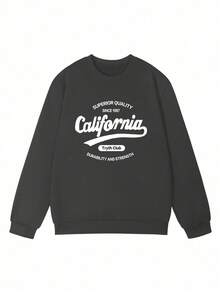 女士休闲宽松卡通字母印花圆领运动衫，百搭秋冬 - 深灰色 - 查看 3