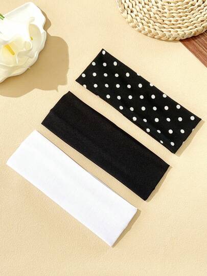 3pcs Simple & Fashionable Black, White, Black Polka Dot Headbands, High Elasticity Non-Damaging Sweatband, Suitable For Daily, Sports, Running, Yoga, Dates, Home And More Occasions,Gifts,Travel,Gifts For Women,Hair Stuff,Stocking Stuffers