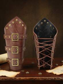 1Pc Unisex PU Leather Wrist Bracer Viking Medieval Wristband Arm Guard Armor For Renaissance Faire Larp Cosplay Prop Punk Rivet Decor Bracelet