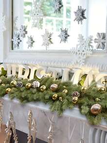 1/2/3pcs 180cm/5.9ft Artificial Pine Garland, Plastic Green Christmas Wreath, For Christmas Party, Wedding, Home Decoration, Winter Table Centerpieces, Window And Stair Hanging Vine Decorations