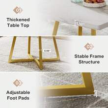 Tribesigns Square Dining Table For 2, 31.5" Industrial Dinner Table With Metal Base, Kitchen Table For Dining Room, Small Space, Apartment, White & Gold - 白色和金色 - 查看 6