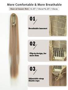 PIAOYUN 抽绳马尾接发 40 英寸浅棕色渐变白色长直发夹式接发柔软自然合成假发适合女士女孩派对日常使用 - 挑染白色 - 查看 4