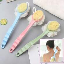2pcs/1pc Bathing Body Brush With Soft Bristles And Loofah, Double-Sided Curved Long Handle Back Scrubber, [Random Style] Exfoliating Massage Bath Brush, Dry Brushing Bathroom Accessories Body Scrubber - Multicolor - View 2