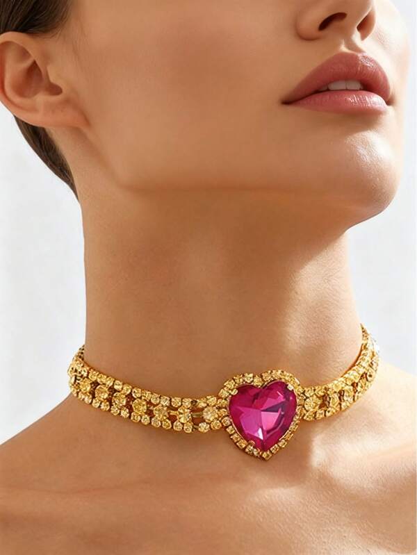 Collana con ciondolo a forma di cuore placcata in oro rosa, adatta per occasioni importanti
