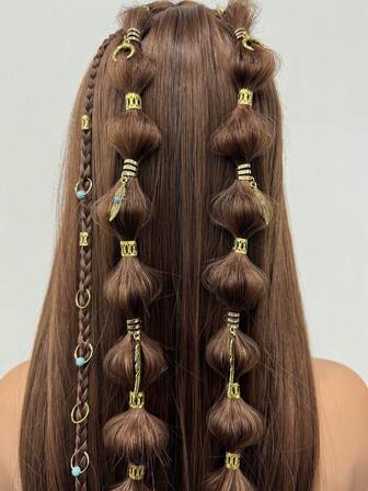 31pcs Turquoise Hair Ties, Braided Hair Accessories, Fashionable Bohemian Music Festival, Claw Clips