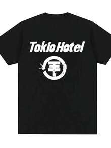 Rock Band Tokio Hotel Kaulitz Print Tshirt Cotton T Shirt Trendsss  Short SLEEs Ve Tee Men Women Hip Hop Streetwear T Shirt Clothes - 黑色 - 查看 1