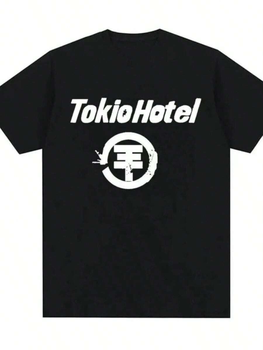 Rock Band Tokio Hotel Kaulitz Print Tshirt Cotton T Shirt Trendsss  Short SLEEs Ve Tee Men Women Hip Hop Streetwear T Shirt Clothes - 黑色 - 查看 1