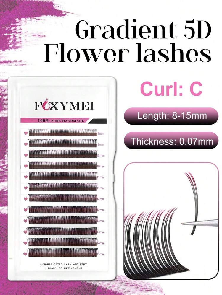 12 cặp mi giả 5D màu chuyển sắc, độ cong C/D, mi giả hình hoa nhọn màu chuyển sắc, độ dày 8-15mm, mềm mại và bồng bềnh, từng sợi mi dày 0.07mm, dễ dàng gắn, tạo không khí lễ hội. - Hồng - Xem 12
