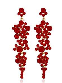1 par de elegantes pendientes largos de cristal rojo, adecuados para discoteca, fiesta, boda y uso diario para mujeres, otoño/invierno