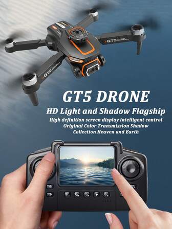 The 2025 New GT5 Drone Is Equipped With A 2.4-Inch Real-Time Display Screen Remote Control, Remote Electrically Adjustable Dual Cameras, A Strong Wind-Resistant Brushless Motor, Intelligent Obstacle Avoidance, And Optical Flow Suspension. It Comes With A Color Box Packaging And A Hand-Held Gift Box.