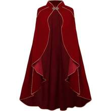 Women's Medieval Cloak Renaissance Velvet Cape With StandUp Collar Queen Princess Costume Halloween Christmasgift - Đỏ - Xem 1