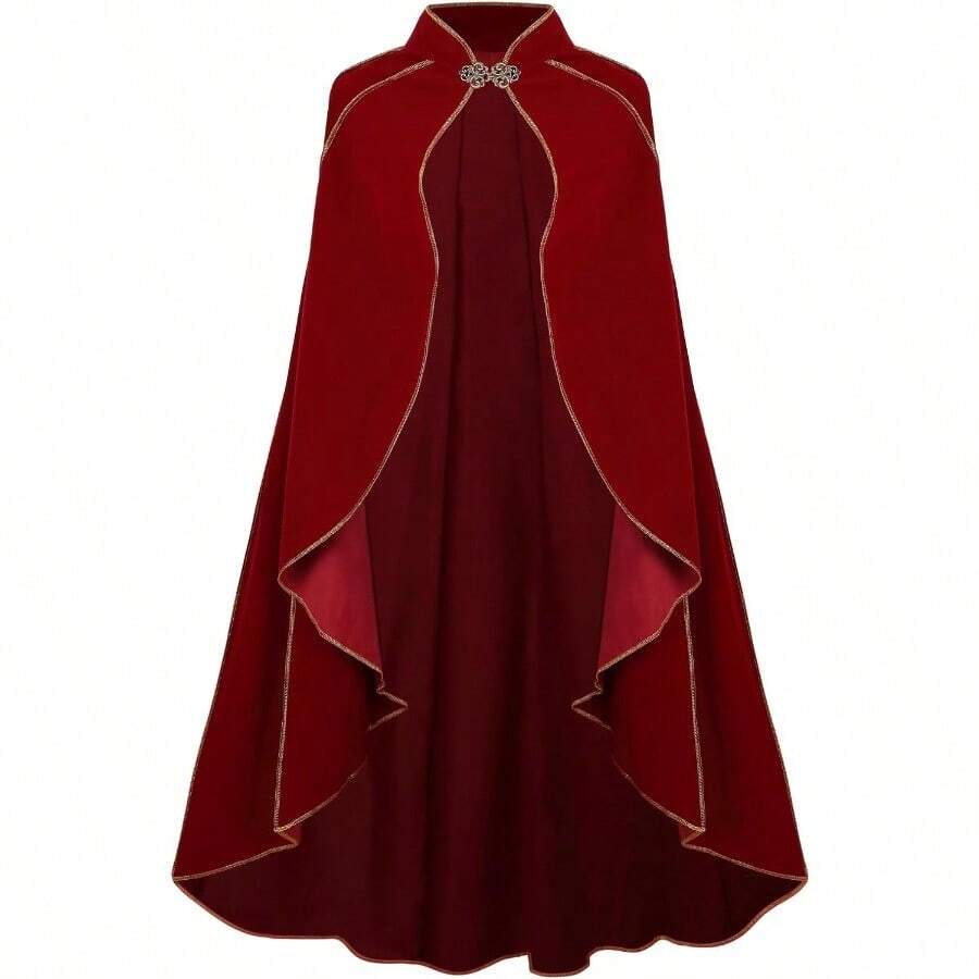 Women's Medieval Cloak Renaissance Velvet Cape With StandUp Collar Queen Princess Costume Halloween Christmasgift - Đỏ - Xem 1
