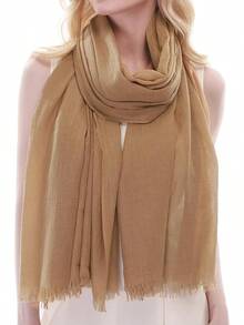 RIIQIICHY Scarf For Women Lightweight Solid Color Long Fashion Gauze Scarves Shawl Wraphalloween - 駝色 - 查看 3