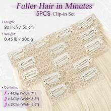 FESHFEN Clip-In Extensions, 50 Cm Wavy Clip-In Hair Extensions Blonde For Women, 5 Pieces, Natural Hair Extensions, Synthetic Hairpiece, Hair Extensions - Platinum Blonde Mixed - View 4