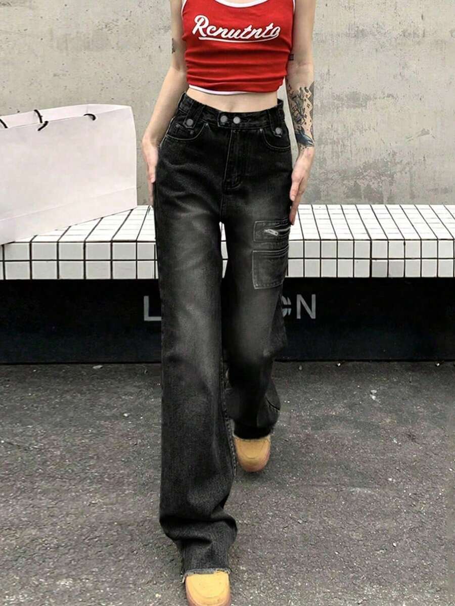 Women's Casual Loose Cargo Denim Pants