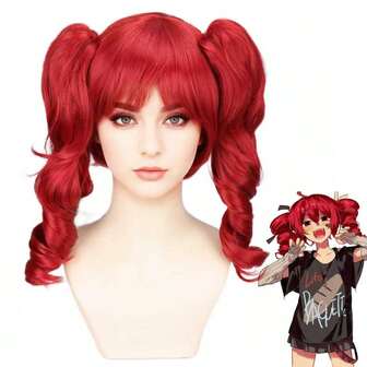 Long Curly Red Wig Bangs-Anime Cosplay Costume Accessory Heat-Resistant Synthetic Wig Synthetic Wig Soft Wavy Texture Perfect For Halloween Themed Parties&Halloween Music Festival ,Festival Attire/Vibrant Red Wig /Secure Fit Cap