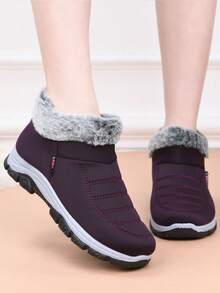 Vinter Nya Plysch Förtjockade Varma Casual Bekväma Slitstarka Halkfria Stövlar För Medelålders & Äldre Damer - Blåröd - Visa 3