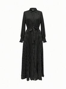 Women's Polka Dot Print Tie Decor Dress, Summer Outfits For Women, Music Festival, Spring Outfits For Women, Elegant - Black - View 2