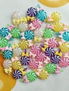30pcs Lollipop Candy Bow Charm Cute Girly Resin Decorations - Colorful DIY Jewelry, Shoes And Phone Case Accessories - Random Mix