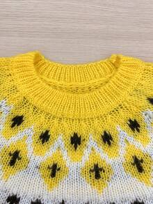 Women's Fashion Loose Casual Comfortable Retro Pattern Contrast Color Pullover Sweater - Multicolor - View 9