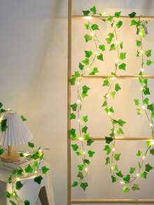 1 szt. zielonych lampek LED z motywem liści, sztuczne lampki choinkowe z wiecznie zielonego bluszczu, zielony wzór liści, zasilane bateriami, do dekoracji ściennych wewnątrz i na zewnątrz, imprezy, tworzenie świątecznej atmosfery, Boże Narodzenie, oświetlenie imprezowe, dekoracje świąteczne, oświetlenie nastrojowe, trwałe, odporne na warunki atmosferyczne lampy wiszące, wystrój domu, dekoracja imprezy, ciepły akcent