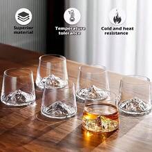 6 件水晶威士忌酒杯，带 3D 山峰底座，复古摇滚酒杯，透明小酒杯，优质酒吧玻璃器皿，适用于波本威士忌、白兰地、苏格兰威士忌、鸡尾酒，完美的家庭酒吧套装，礼品套装，230 毫升/7.85 盎司 - 透明 - 查看 12