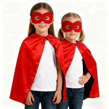 2pcs/Set Kids Superhero Costume Set, Includes Cape And Mask, Halloween Costume Set, Reversible Black & Red, Unisex, Roleplay Costume, Carnival Party Outfit, Children Dress Up Toy, Suitable As Birthday Gift, Holiday Gift, Halloween Gift, Christmas Gift - Red - View 3