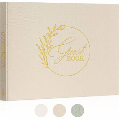 EstiloLanpn Libro De Visitas De Boda En Blanco, Libro Firmas Boda De Lino, Libros De Firmas Para Bodas, Aniversario, Bautizos, CumpleañOs, Libro De Recuerdos, áLbum De Invitados De Boda (108 PáGinas, Beige)VersióN Mejorada