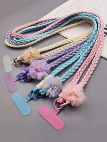 1pc Floral Lanyard Strap, Women Long Braided Cord For Phone, Outdoor Travel Hiking Backpack Keychain