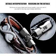 1 سوار جلد PU يحمل رمز اللانهائية للجنسين - سوار مضفر يدوي من جلد PU للأزواج، هدية بوهيمية لعيد الميلاد والذكرى السنوية