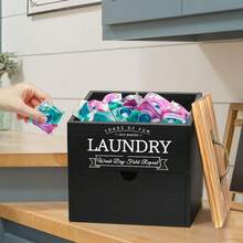 2+1 Laundry Pods Container & Dryer Sheet Holder With Drawer And Lid, Large Powder Detergent Dispenser Storage, Laundry Room Containers For Scent Booster Beads With Pop Up Lids, Labels And Scoop - 黑色 - 查看 2