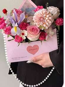 1pc珍珠链手持花盒、信封花盒、情书花盒，适用于节日鲜花包装、母亲、恋人、亲戚生日礼物、婚礼派对、毕业季、周年派对 - 彩色 - 查看 14