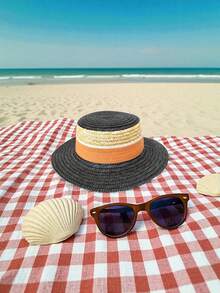 Solid Color & Contrast Color Bohemian Casual Elegant Style Handmade Sun Hat, Embroidery Decor UV Protection For Spring, Summer, Autumn