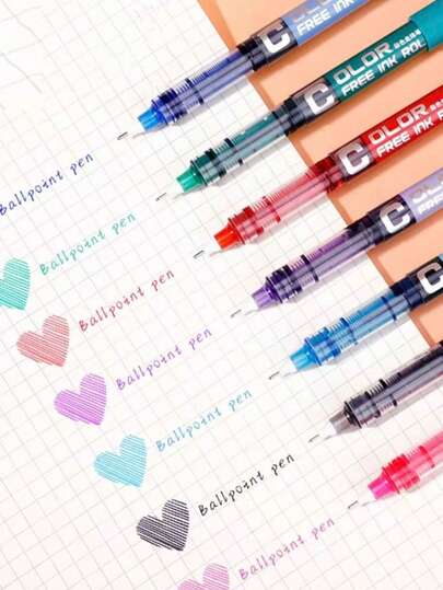 7 Stücke bunte, schnell trocknende Rollkugelschreiber für den Schulstart