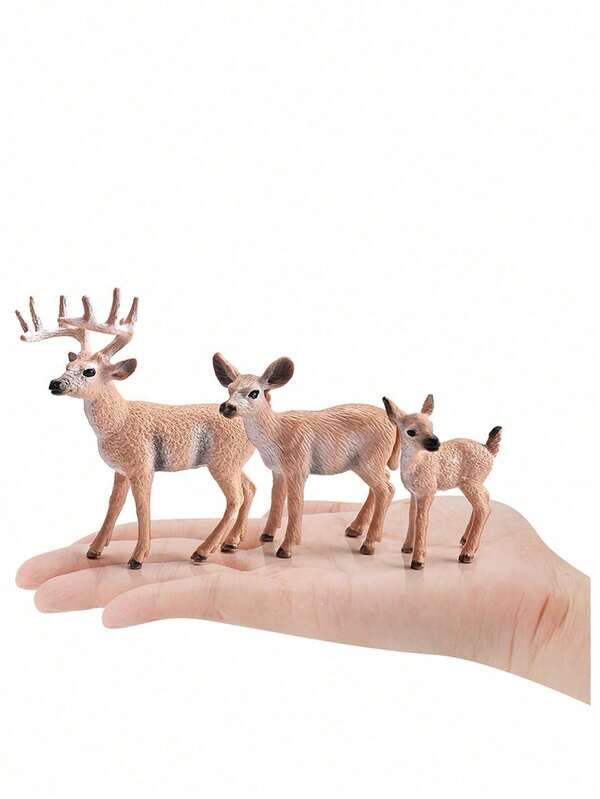 3pcs/6pcs Realistic Solid White-Tailed Deer Forest Animal Model Figurines, Christmas Set Tabletop Decor Party Decoration (Please Check Size)